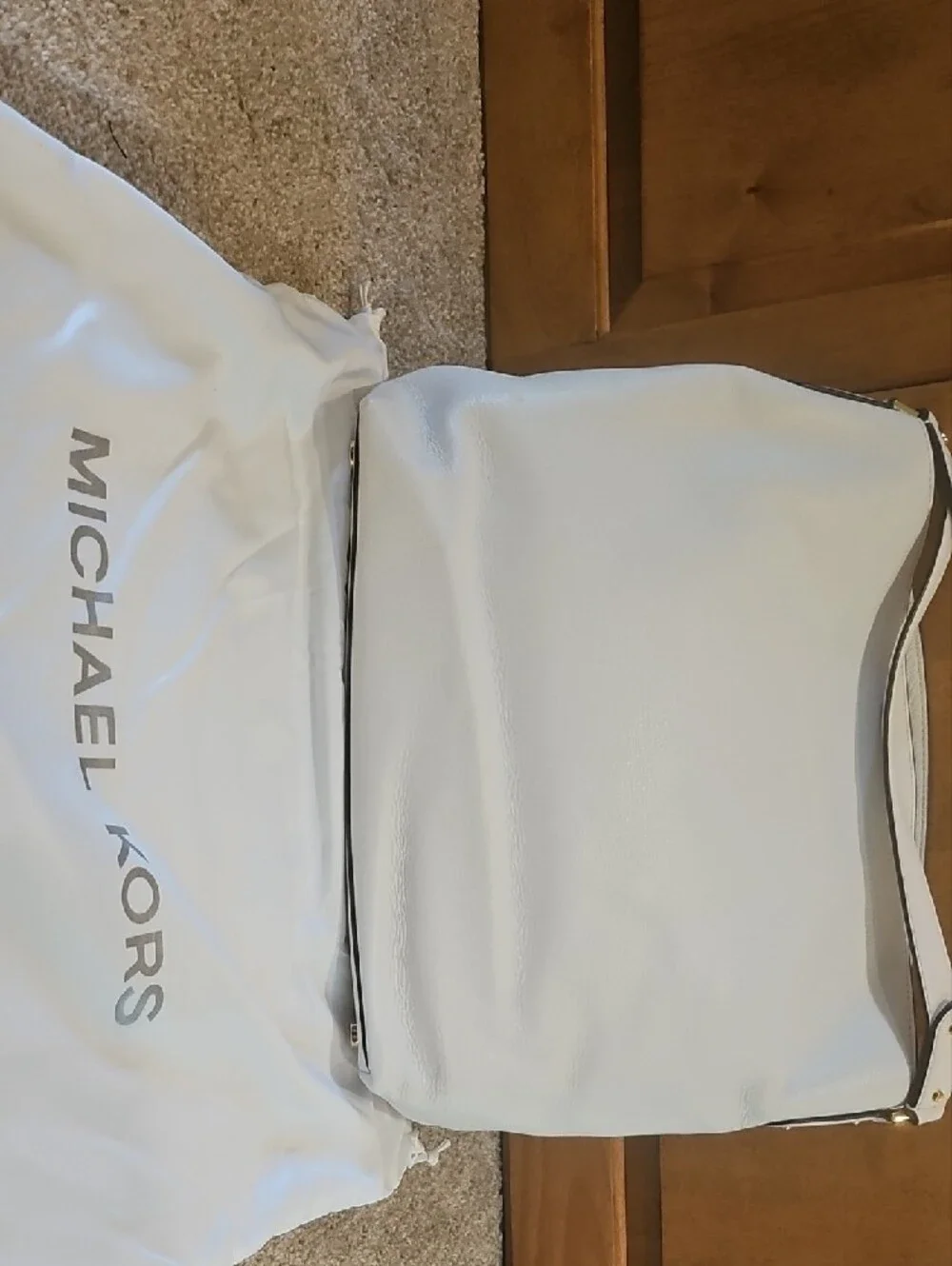Michael Kors White Leather Tote with Gold Accents